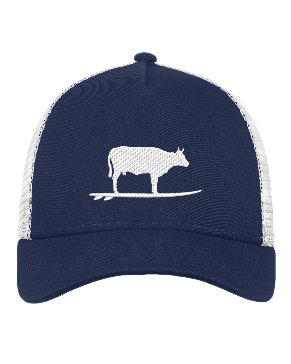 Lake Effect Surfing Cow Trucker Hat (Navy/White)