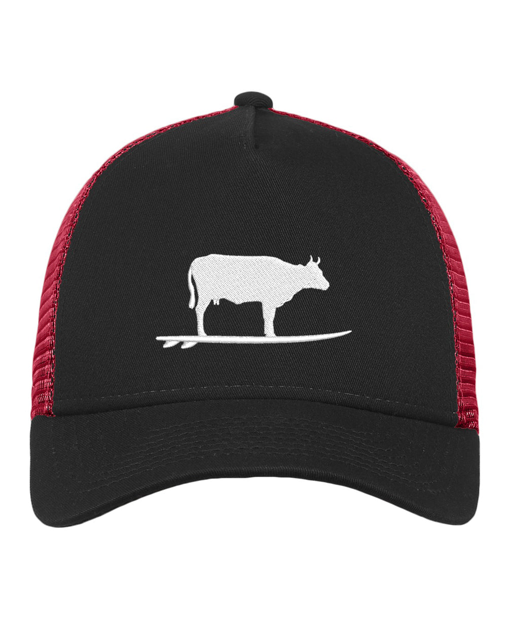Lake Effect Surfing Cow Trucker Hat (Red/Black)