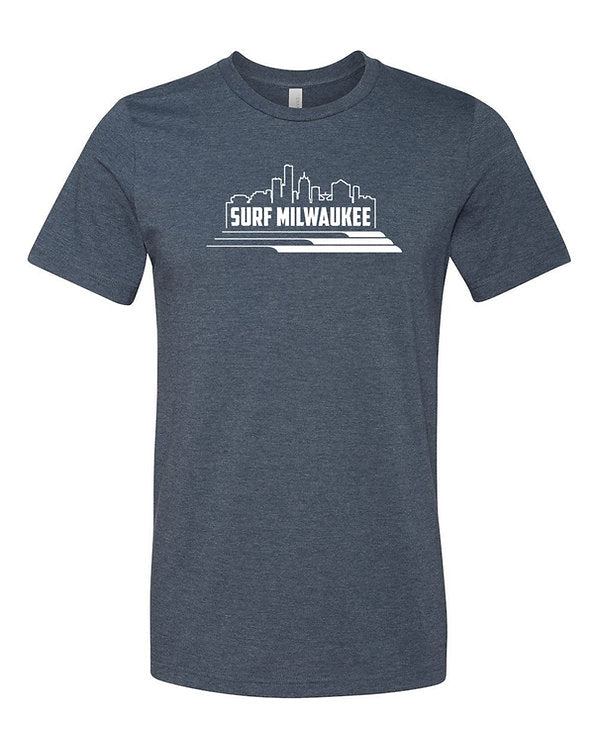 Surf Milwaukee Skyline Unisex T-Shirt (Heather Navy/White)