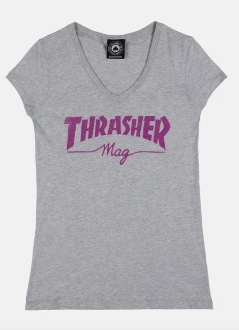 Thrasher Womens V-Neck T-Shirt (Grey)