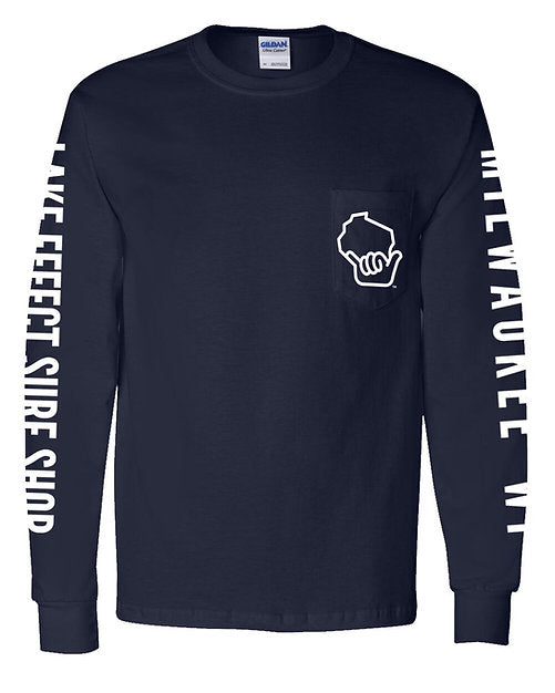 Wiloha Pocket Classic Long Sleeve T-Shirt (Navy/White)