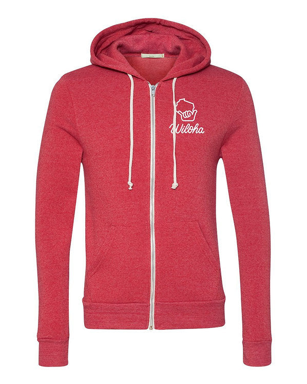 Wiloha Chest Print Zip Hooded Sweatshirt (Red/White)