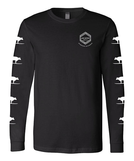 Lake Effect Chevron Cow Unisex Long Sleeve T-Shirt (Black/White)