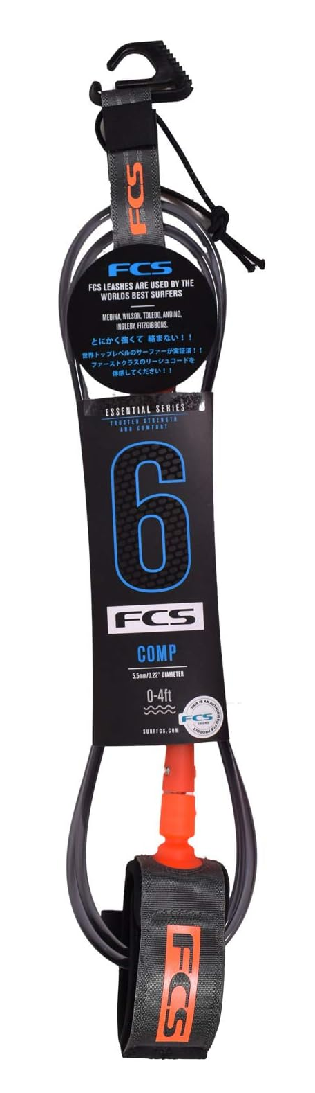 FCS 6'0" Essential Series Ankle Leash (Black/Red)
