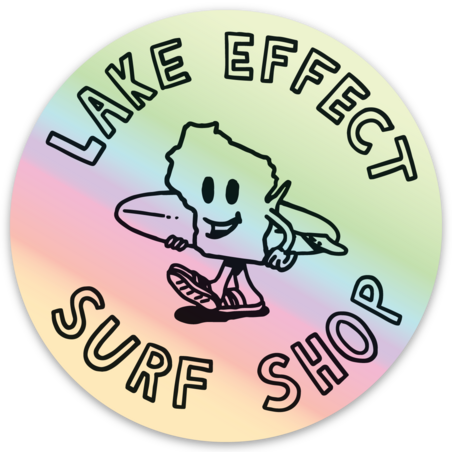 Vintage Cartoon State Surfer Circle Sticker (Black/Silver Holographic)