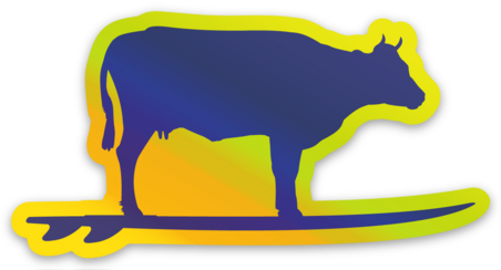 Lake Effect Surfing Cow Sticker (Blue/Yellow Holographic)