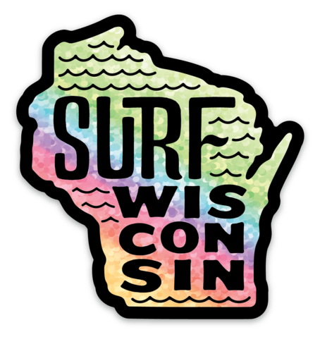 Surf Wisconsin State Sticker (Silver/Black Sparkle)