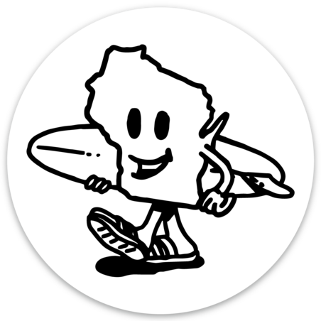 Vintage Cartoon State Surfer Circle Sticker (White/Black)