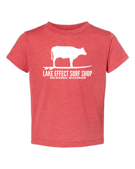Lake Effect Surfing Cow Todder T-Shirt (Red/White)