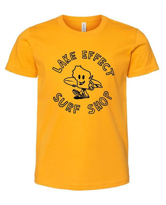 Lake Effect Vintage State Cartoon Surfer Youth T-Shirt (Yellow/Black)
